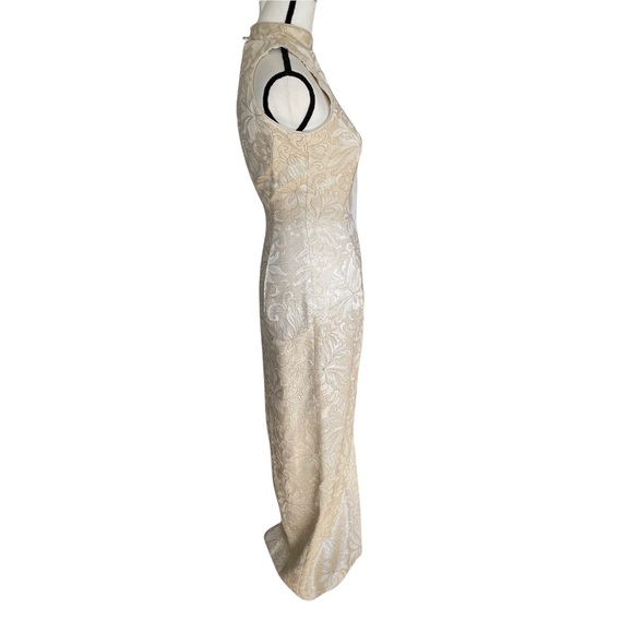 Vintage (80’s with Tags) Jessica McClintock Cream Gold Brocade Sheath Gown Sz 4 - Picture 4 of 13